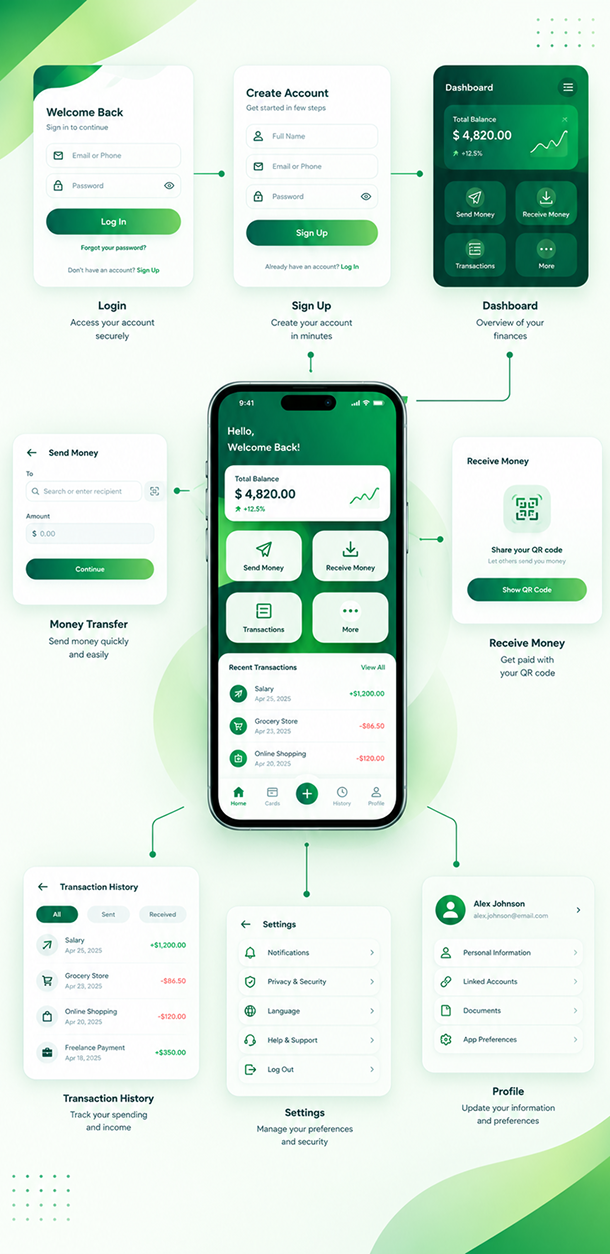 Tall product design showcase from a recent Waymark UI/UX engagement